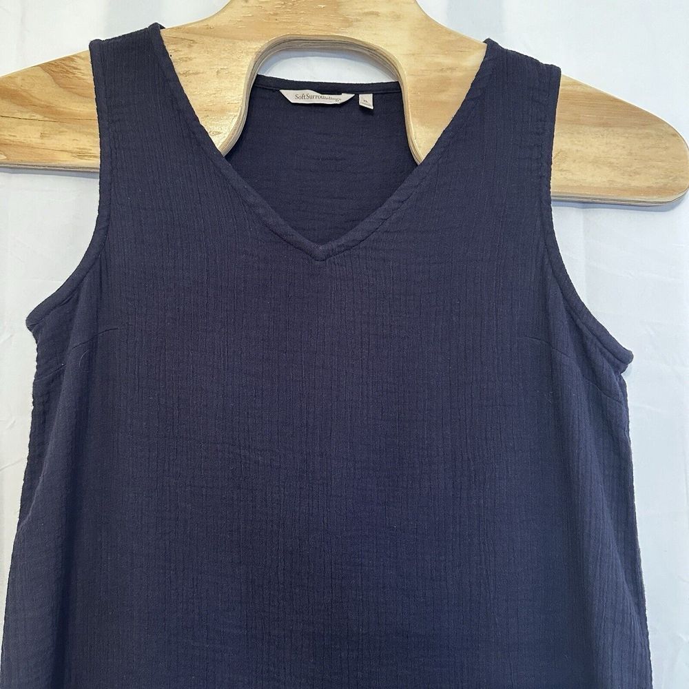 Soft Surroundings Women Size Tall Large TL Navy Blue Midi Dress Gauze Sleeveless - Picture 2 of 6